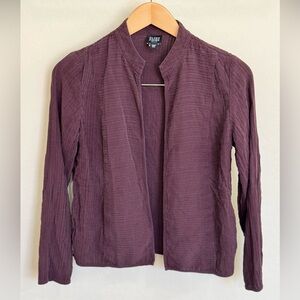 Eileen Fisher Petite Plum Purple 100% Silk Crinkle Pleated Open-Front Jacket